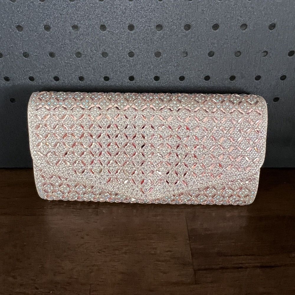 Rose‎ Gold Diamond Shape Embellished Women's Clutch Flap Over
